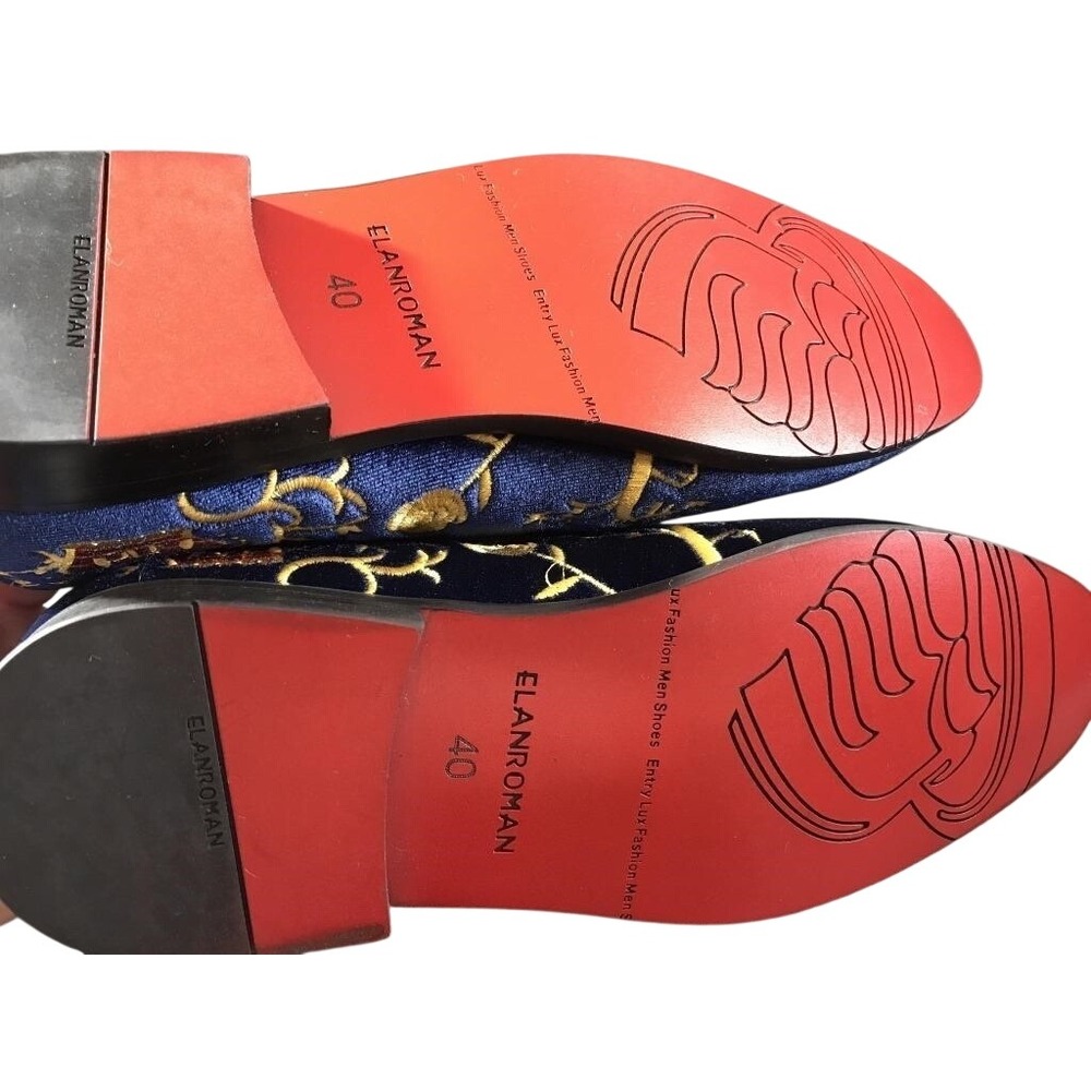 ElanRoman Velvet Loafers Navy Blue Gold Dragon Crest Embroidered Shoes 40 US 7.5 - Picture 7 of 10
